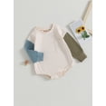 thumbnail image 3 of Bagilaanoe Newborn Baby Girl Boy Rompers Sweatshirt Long Sleeve Bodysuits Contrast Color Pullover 3M 6M 12M 18M 24M Infant Casual Tee Tops, 3 of 9