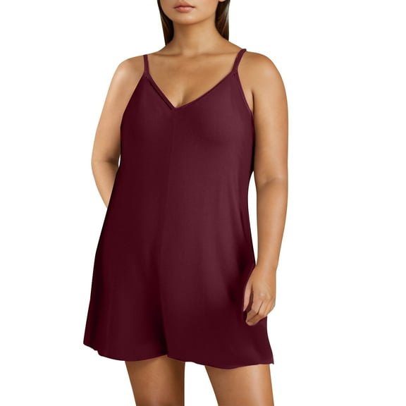 aidice Plus Size Rompers for Women Summer Casual V Neck Sleeveless Spaghetti Strap Loose Shorts Jumpsuits