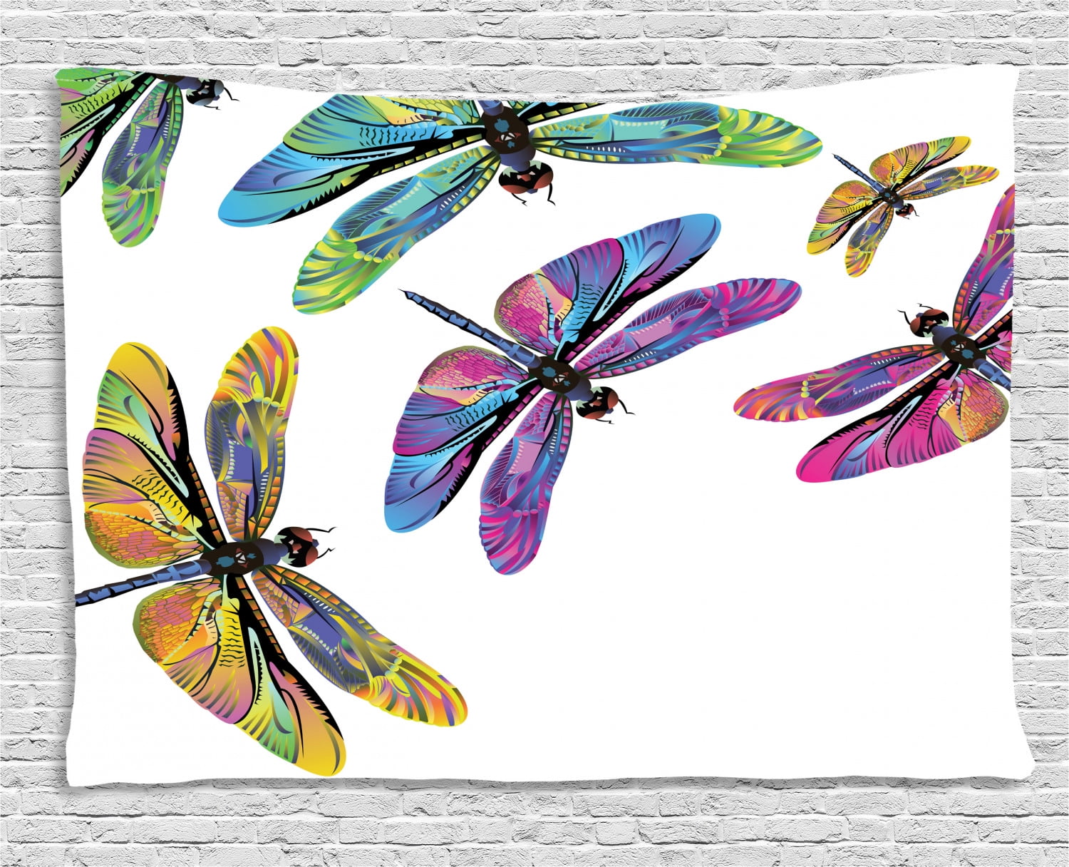 Dragonfly Tapestry, Sixties Inspired Colorful Wings Spring Woodland Animals Pattern Wildlife Elements, Wall Hanging for Bedroom Living Room Dorm Decor, 60W X 40L Inches, Multicolor, by Ambesonne