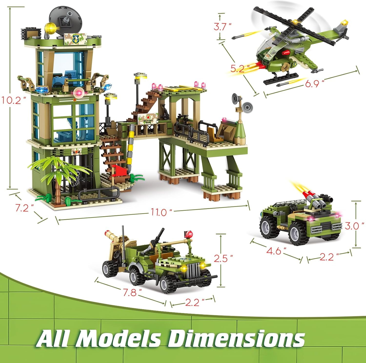 Remocguys Military Base Building Set Army Block Toys for Boys Age 8+ Compatible with Lego 830 Pcs