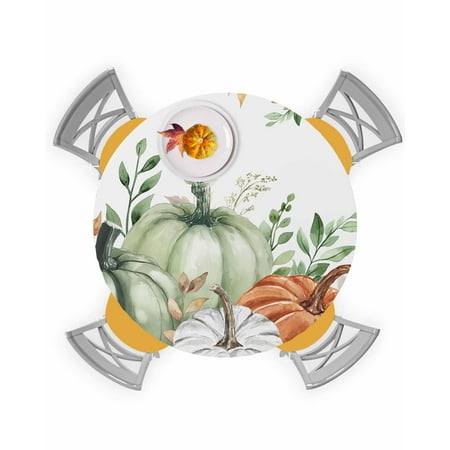

Round Tablecloth with Elastic Thanksgiving Seasonal Fall Pumpkin Harvest Waterproof Stain-proof Table Cover Wipeable Fitted Table Cloths for 55 -60 Round Tables Dining Kitchen