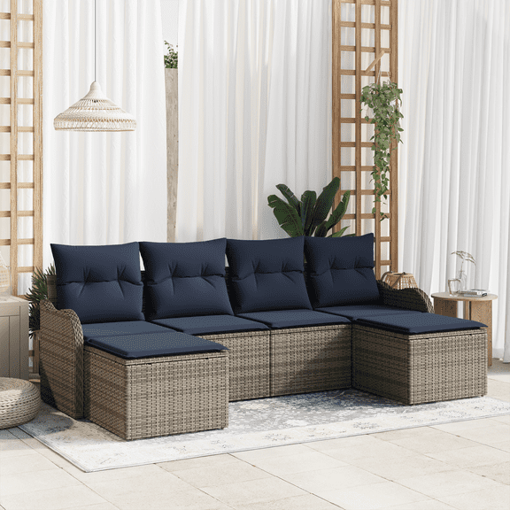 vidaXL 6 Piece Garden Sofa Set with Cushions Gray Poly Rattan