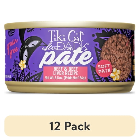 (12 pack) Tiki Cat After Dark Soft Pate Wet Cat Food, Beef & Beef Liver Recipe, 5.5 oz. Can