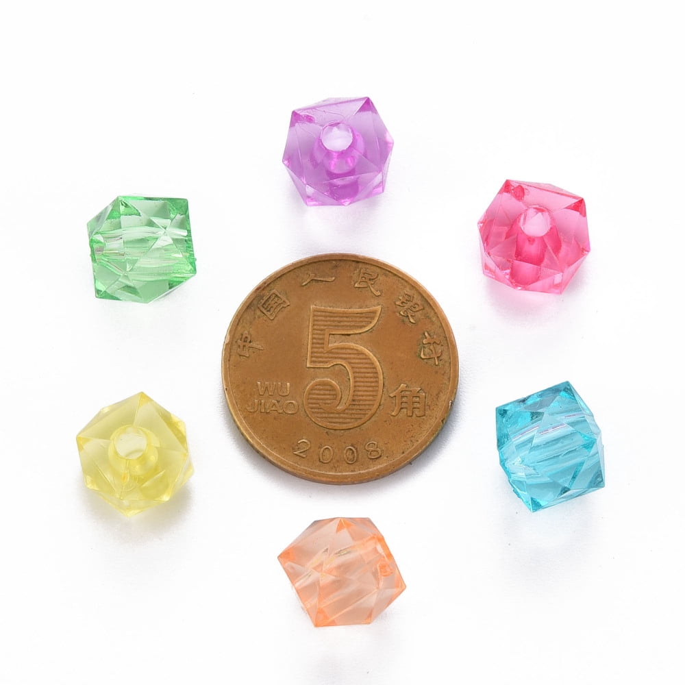 Transparent Acrylic Beads Faceted Cube Mixed color 8x8x7.5mm Hole: 1.6mm about 1730pcs/500g