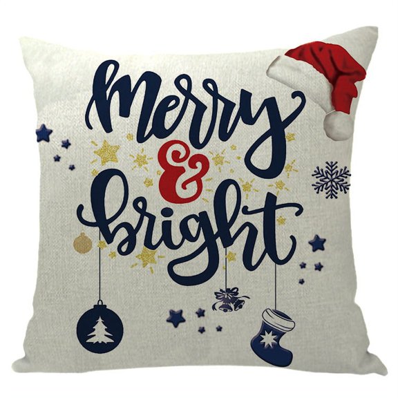 Yidarton Linen Christmas Pillowcase Santa Elk Christmas Tree Printing Pattern Series Waist Pillow Cover Car Sofa Cushion Cover