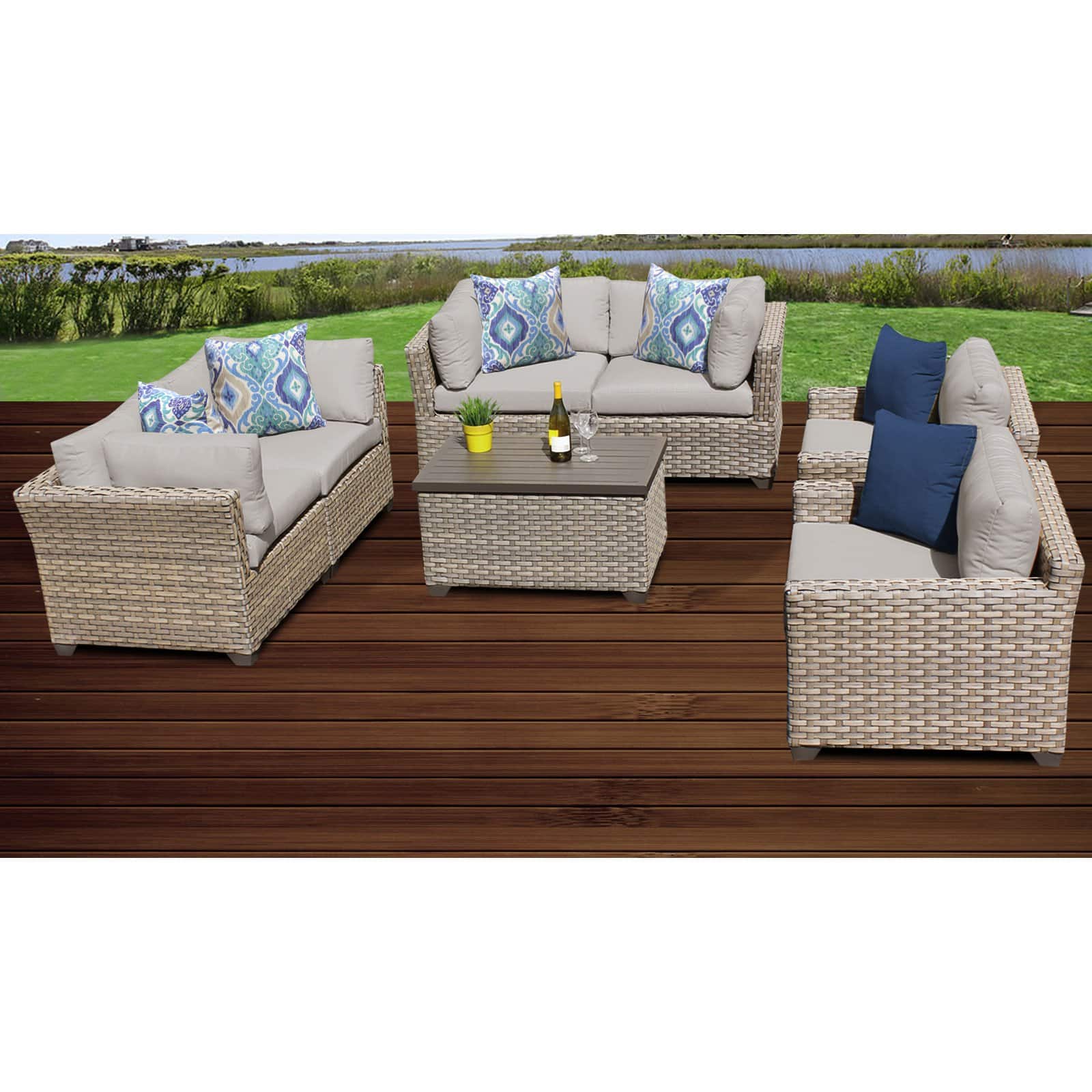 TK Classics Monterey Wicker 7 Piece Patio Conversation Set with Club Chair and 2 Sets of Cushion Covers - image 3 of 5