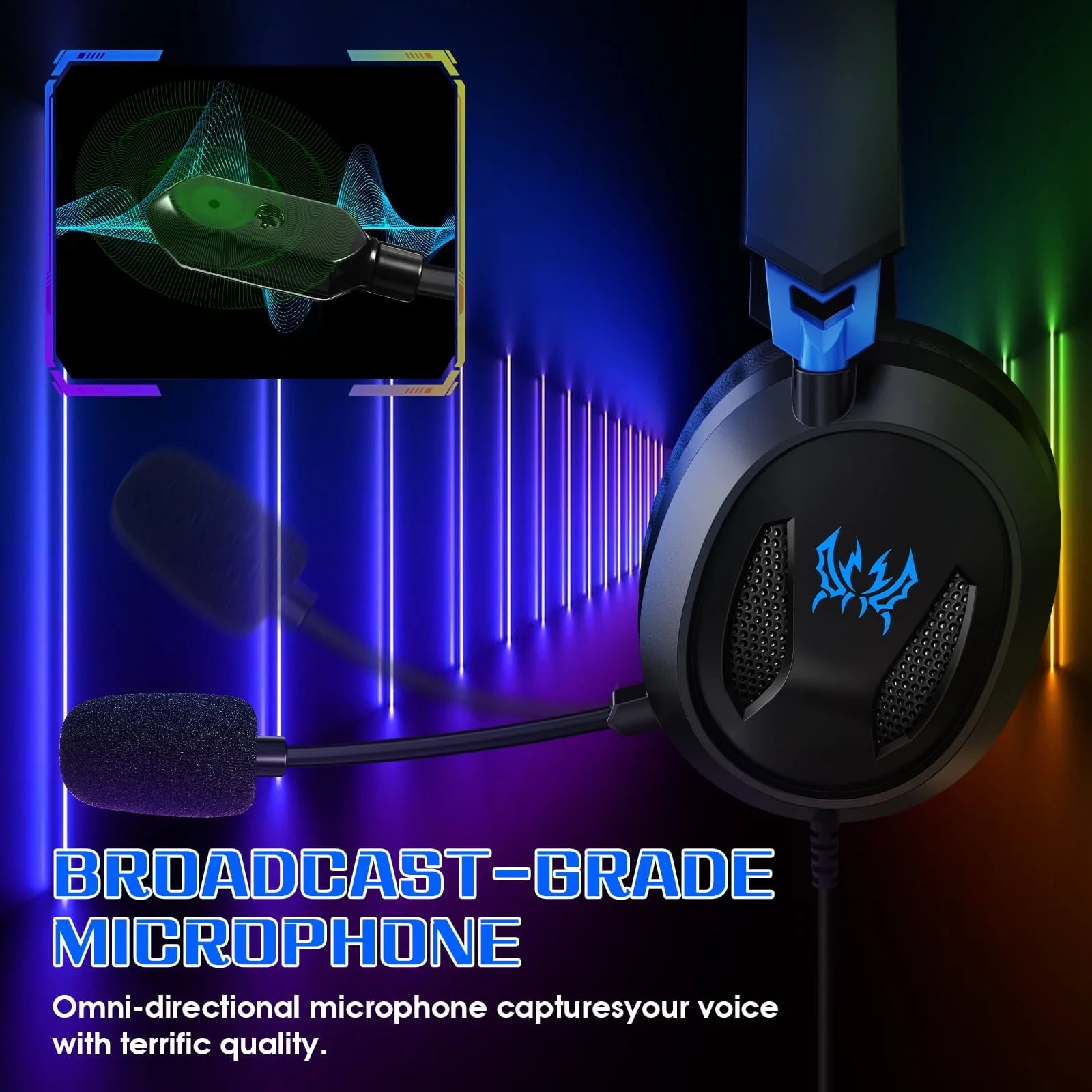 Gaming Headset Wired for PS5 PS4 Xbox One Switch PC, Noise Cancelling Over Ear Headphones with Mic,Stereo Bass Surround,Blue