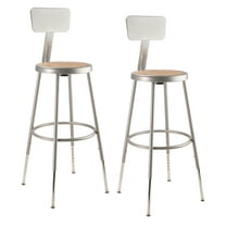 (Pack of 2) NPS 25 -33" Height Adjustable Heavy Duty Steel Stool With Backrest, Grey