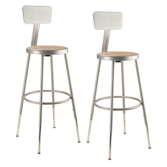 (Pack of 2) NPS 25 -33" Height Adjustable Heavy Duty Steel Stool With Backrest, Grey