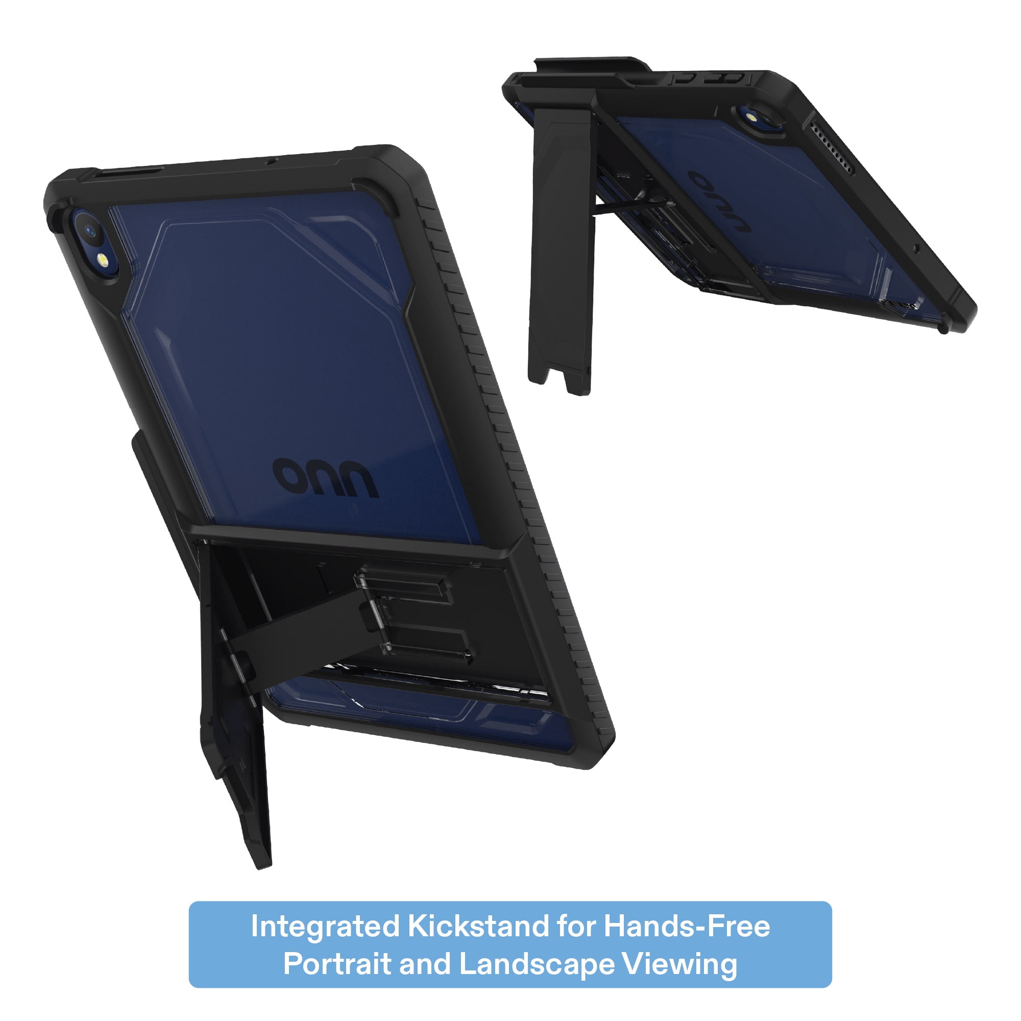 onn Slim Rugged Tablet Case with Kickstand for onn 8.1" Tablet (2026 Model) - Black/Clear