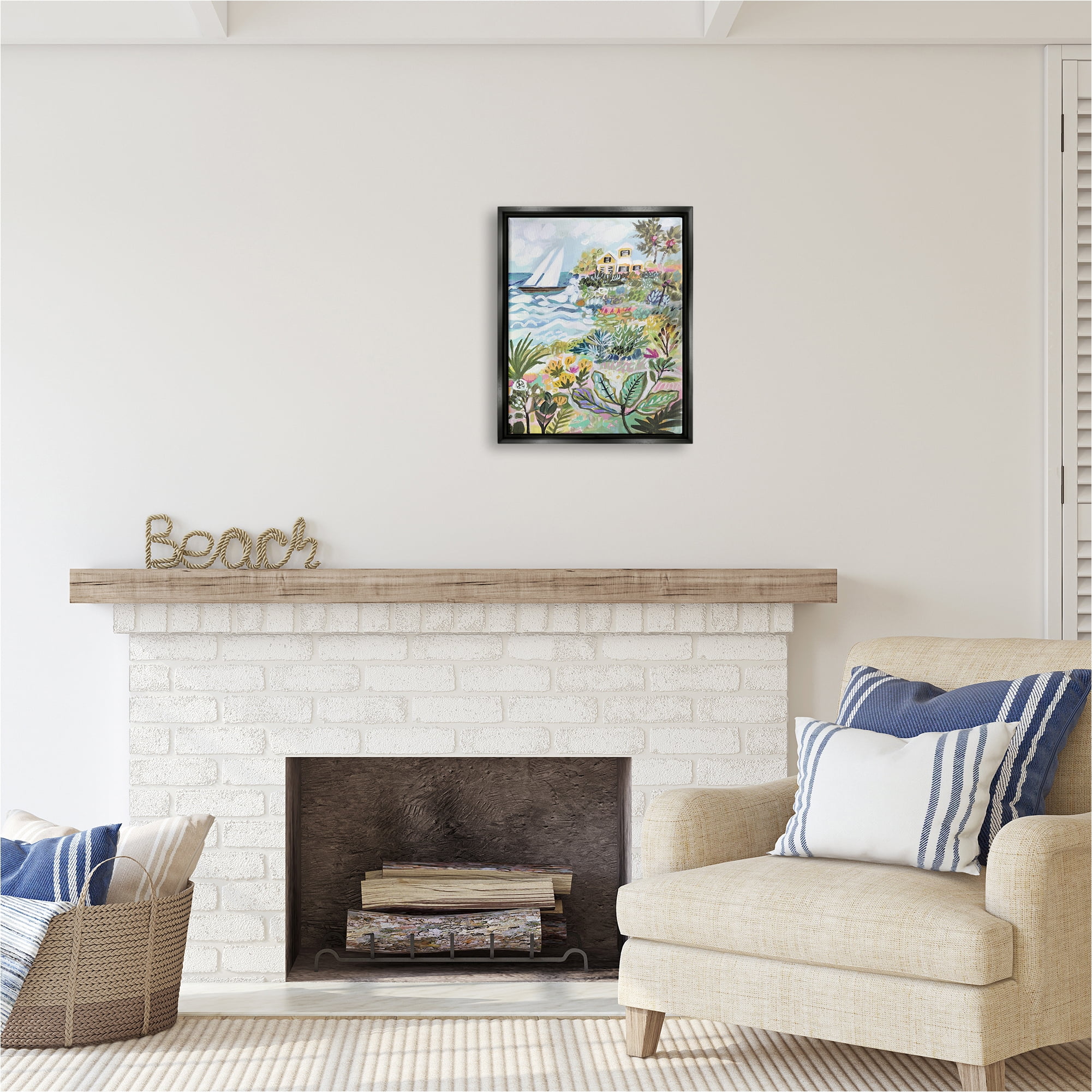 Stupell Industries Abstract Nautical Scene Landscape Painting Black Floater Framed Canvas Art Print Wall Art, 17 x 21