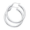 thumbnail image 1 of 14k Solid Italian White Gold Plain Hoop Earrings Aracadas de Oro Blanco 3mm, 1 of 1