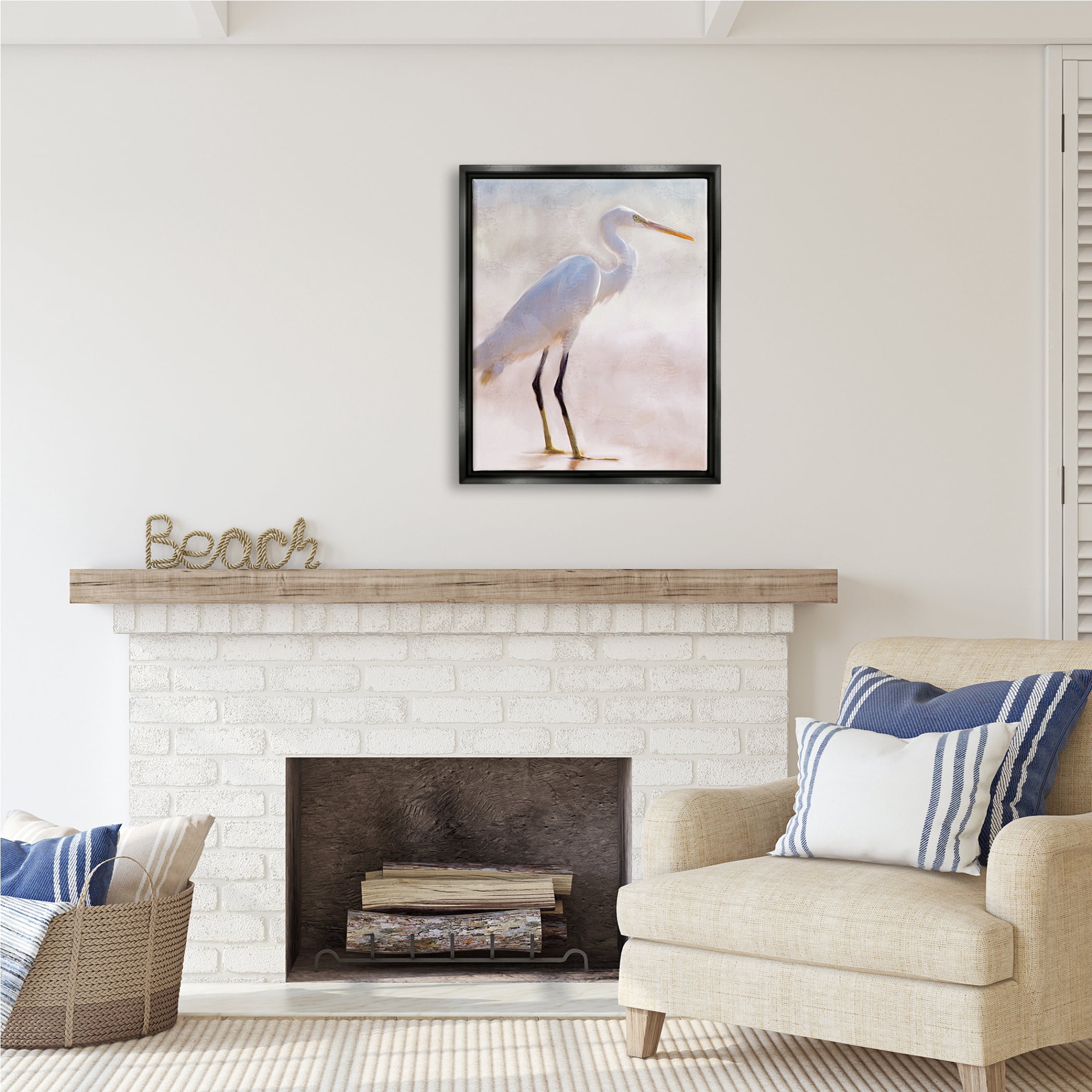 Stupell Industries Egret Wildlife Portrait Animals & Insects Painting Black Floater Framed Art Print Wall Art, 25 x 31