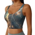 thumbnail image 2 of Gukieu Starry Sky Cloud Wolf Print Women's Sports Vest, Low-neck U-shaped Removable Pad Sports Bra for Yoga, Exercise, Dance-Medium, 2 of 8