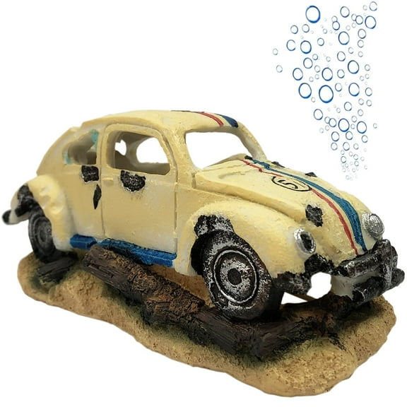 SLOCME Aquarium Bubble Car Decoration – Resin Wrecked Vehicle Bubbler for Fish Tank, Compatible with Air Pump for Oxygen Flow (Pump Not Included)