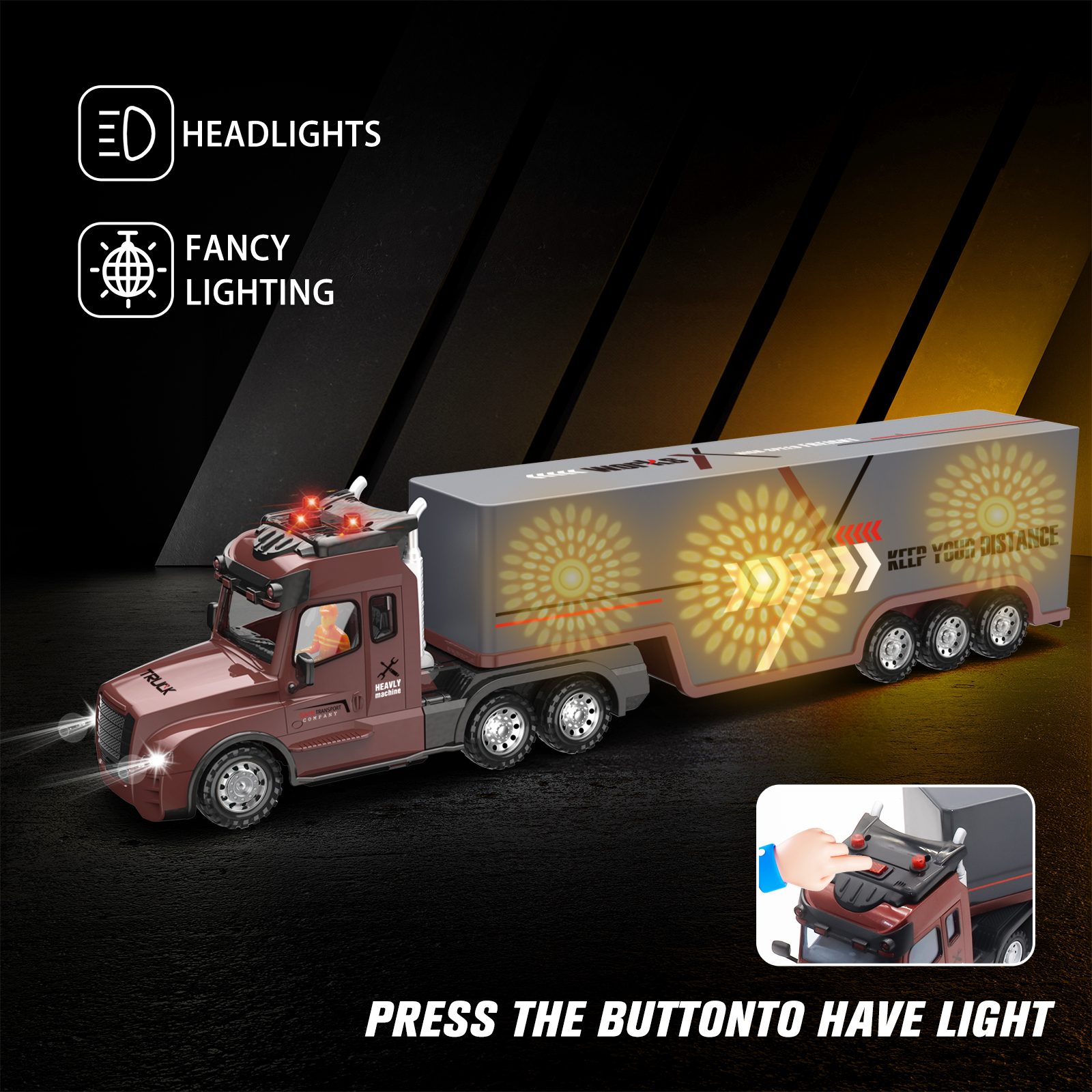 RC Semi Truck with Trailer, 2.4Ghz Remote Control Container Handling Car with Simulated Sound and Lights, Adults and Children Toy Gifts