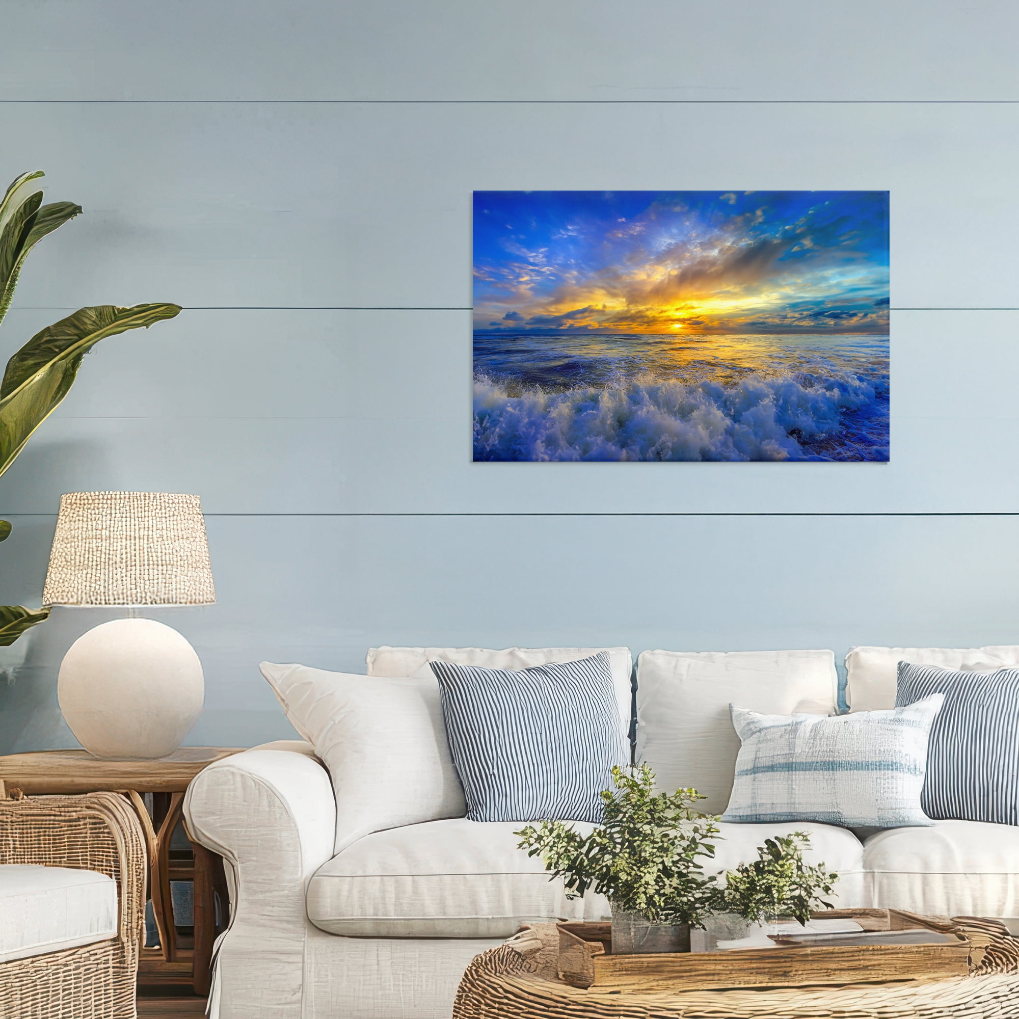 Stupell Industries Golden Blue Sunset over Waves Canvas Wall Art, design by Eszra Tanner