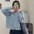 thumbnail image 4 of Chaqueta tipo suéter estilo Chanel de estilo coreano nueva de primavera y otoño para mujer, suave y dulce, de un solo pecho, de cuello redondo corto, tendencia de cárdigan de punto, 4 of 5