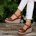 thumbnail image 4 of Footbed Sandals for Women Women's Fashion Casual Wrap-Around Buckle Summer Style Fashion Casual Color Matching Trend Eye-Catching Thick Bottom Wedge Heel Sandals Brown, 4 of 8