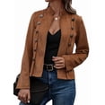 thumbnail image 3 of Chaqueta de Gamuza Sintética para Mujer, Informal, de Otoño, de Larga, Cuello Alto, con Abertura Frontal, Blazer Corto, Abrigo. Marrón Oscuro S, 3 of 9