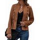 thumbnail image 3 of Chaqueta de Gamuza Sintética para Mujer, Informal, de Otoño, de Larga, Cuello Alto, con Abertura Frontal, Blazer Corto, Abrigo. Marrón Oscuro L, 3 of 9