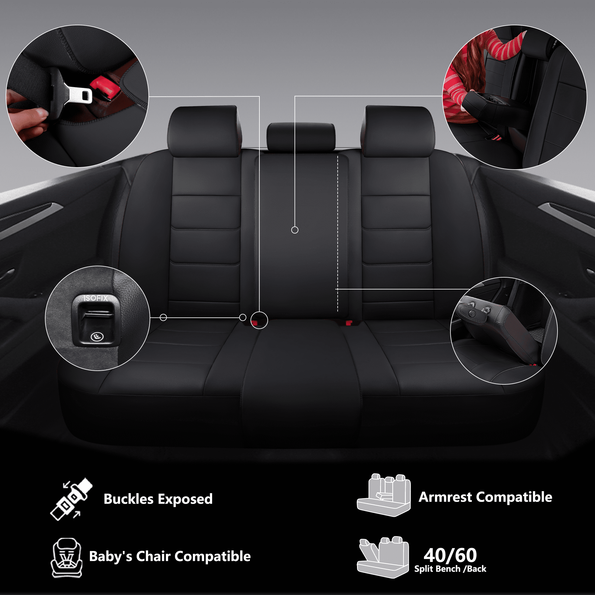 NS-YOLO Waterproof Car Seat Covers Full Set Universal 5-Seat Protector with Lumbar Support for Cars SUV Trucks