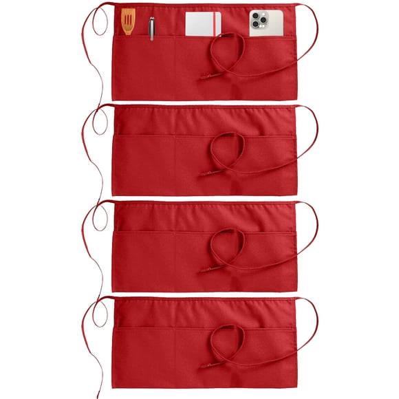 Delantal de Cintura Utopia Wear Paquete de 4 para Meseros Rojo 30 cm