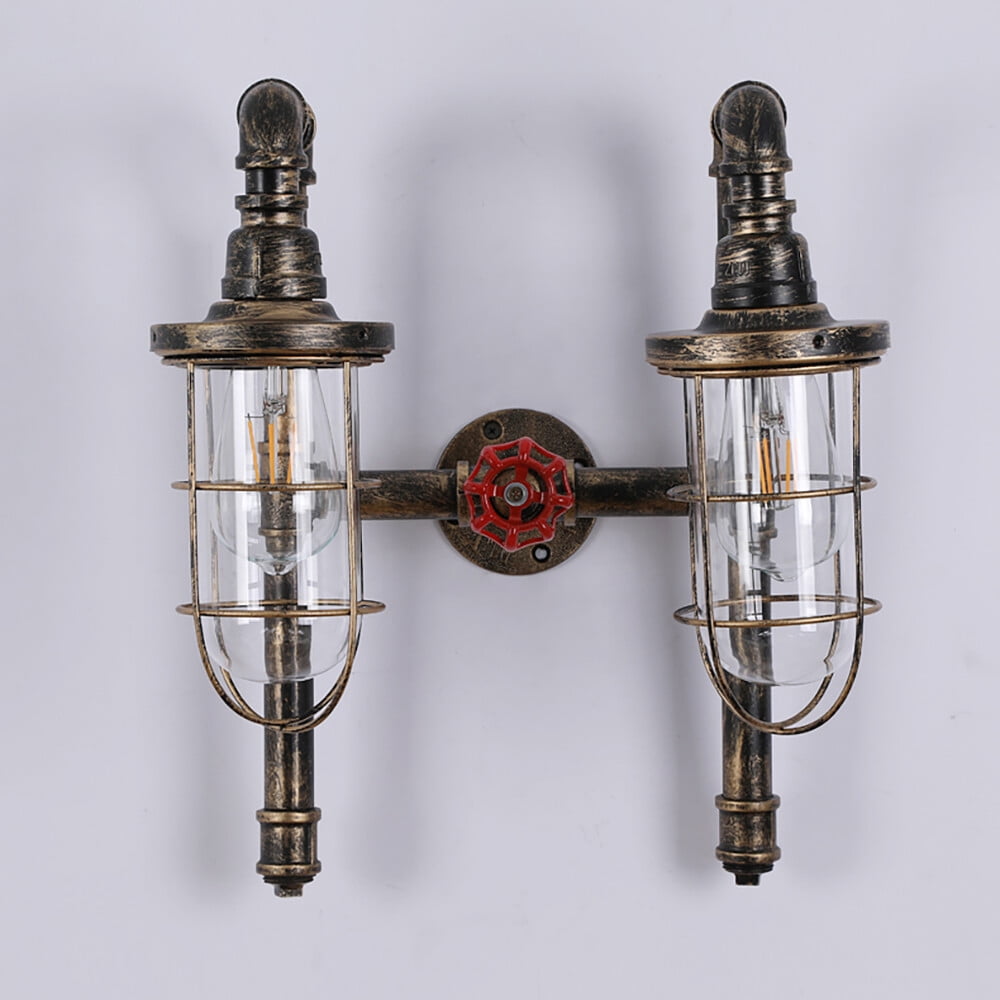 MIYIOKON Double-head Wall Sconce Light, 2-Light Retro Wall Lamp, Vintage Water Pipe Wall Lamp Light Fixture