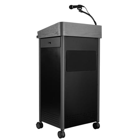 Pemberly Row Metal Lectern with Tie Clip/Lavalier Mic in Charcoal