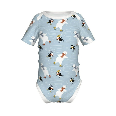 

Junzan Skiing penguin Bear Print Short-Sleeve Baby Climbing Clothes Bodysuits for Infant One-Piece for Baby Boys & Girls Baby Clothes Baby Romper with Snap Closure-6 Months