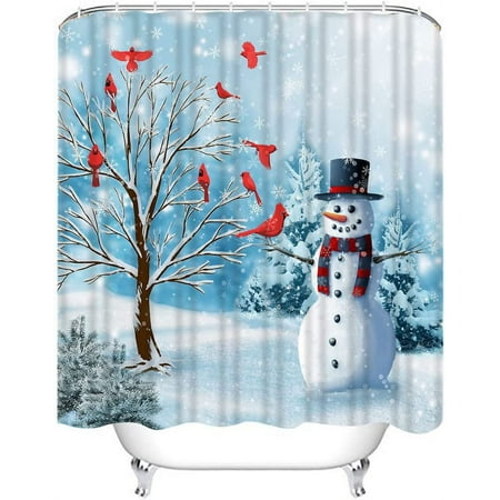 Newhomestyle Winter Christmas Cardinal Birds Shower Curtain Snowy Tree Snowflake Scene Shower Curtain for Bathroom Bathtubs Decor , 72x72 inches