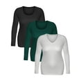 thumbnail image 5 of Women's Junior and Plus Size Basic Scoop Neck Tshirt Long Sleeve Tee, 3XL, 3Pk Black, Green Teal, White, 5 of 5