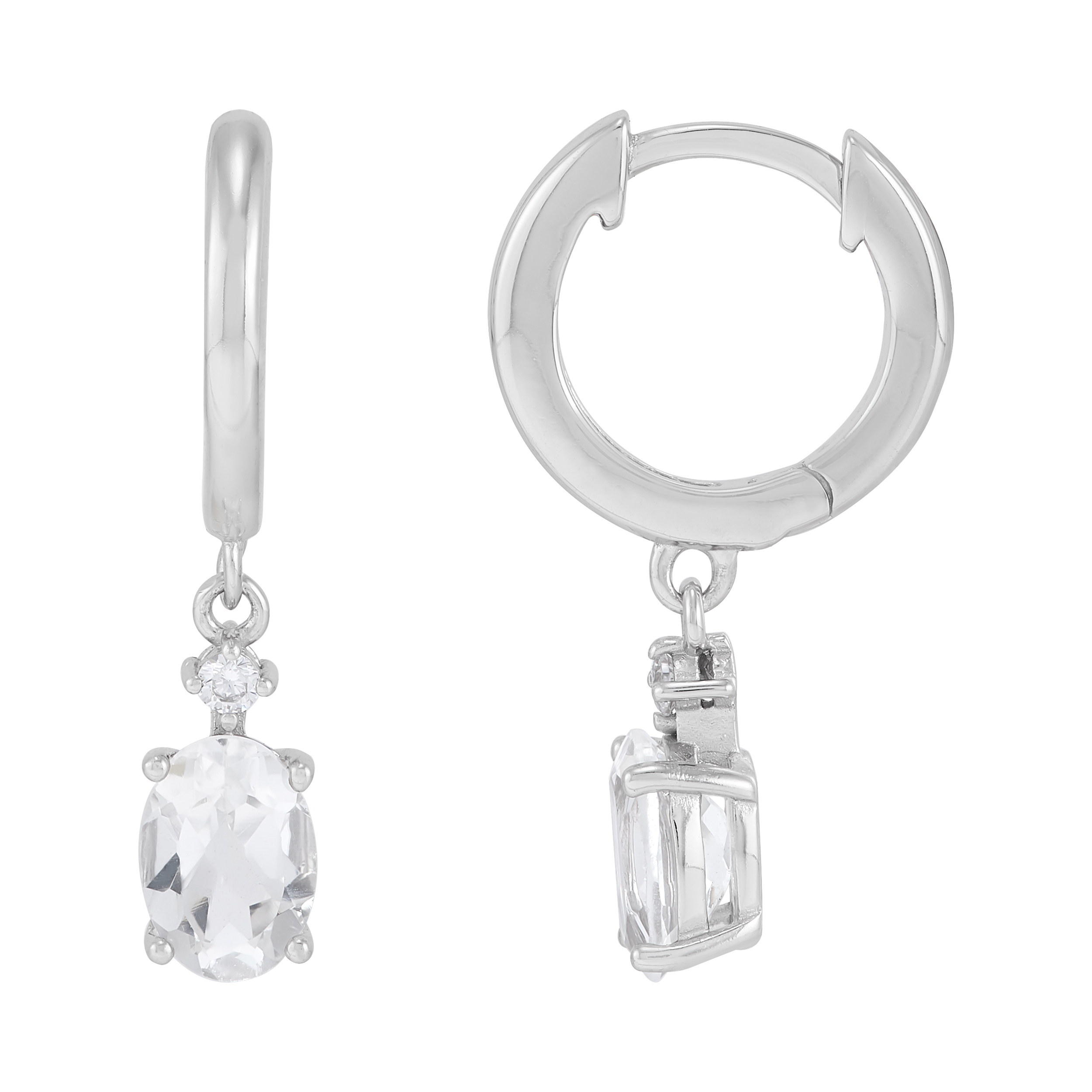 Brilliance Fine Jewelry Oval White Topaz and White Cubic Zirconia Hoop Earrings in Sterling Silver
