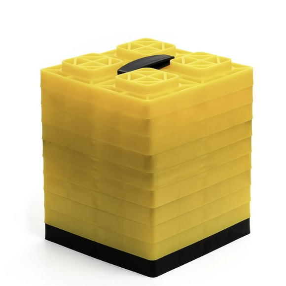 Camco Leveling Block 44512 FasTen; Use to Level RV While Parked; Interlocking Blocks With T-Handle; Pull Up For Carrying/Twist Lock To Secure; 2 x 2; Yellow; Plastic; Set of 10