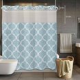 thumbnail image 3 of Light Blue Plaid No Hook Shower Curtain with Snap in Liner Retro Country Moroccan National Geometrical Plaid Waterproof Bathroom Shower Curtain with See Through Top Window for Bathtub 72" x 78", 3 of 9