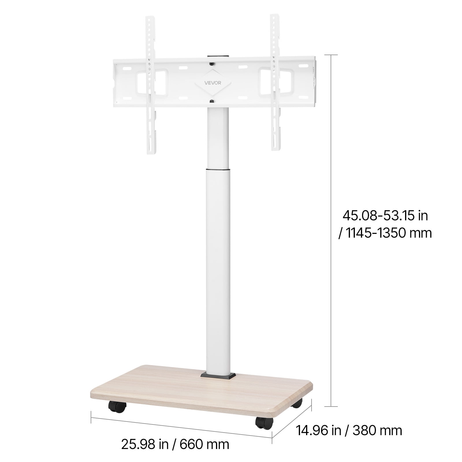 VEVOR Rolling TV Stand, Mobile TV Cart for 32-70 Inch Screens, 25° Left-Right Rotation and Height Adjustable TV Mount on Wheels, Holds up to 99 lbs for Corner, Bedroom, Outdoor, Max VESA 600x400mm