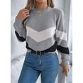 thumbnail image 6 of Womens Sweater Pullover Casual Long Sleeve Crewneck Color Block Pullover Knit Sweater for Women Grey M, 6 of 8