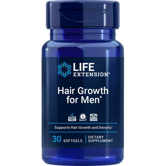 Life Extension Hair Growth for Men, ActriSave® prickly pear and black rice, VI-SPO® saw palmetto, supports hair growth, fullness and density, non-GMO, 1-daily, gluten-free, 30 softgels