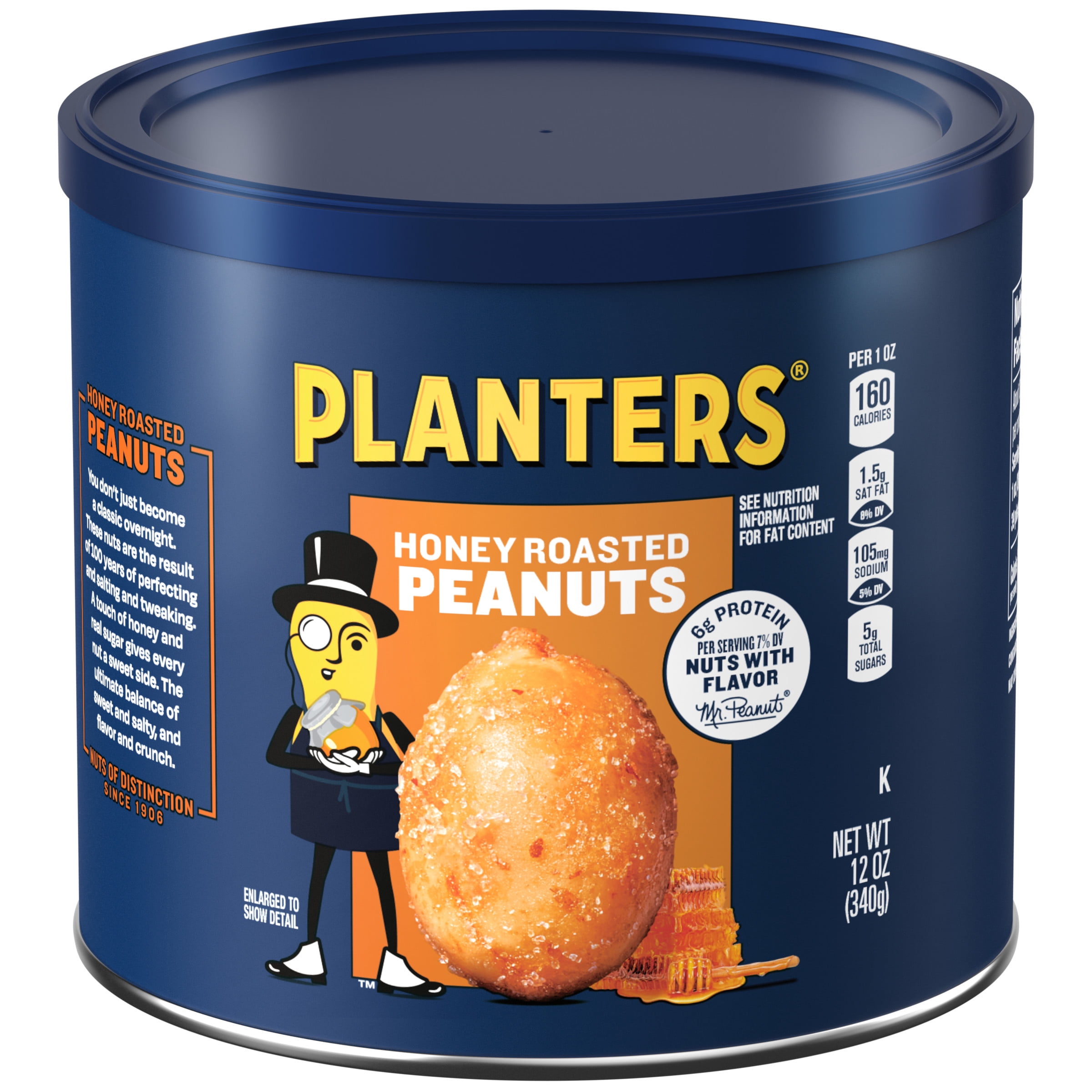 (3 pack) PLANTERS Honey Roasted Peanuts, Sweet and Salty Snacks, Plant Based Protein, 12 oz Canister
