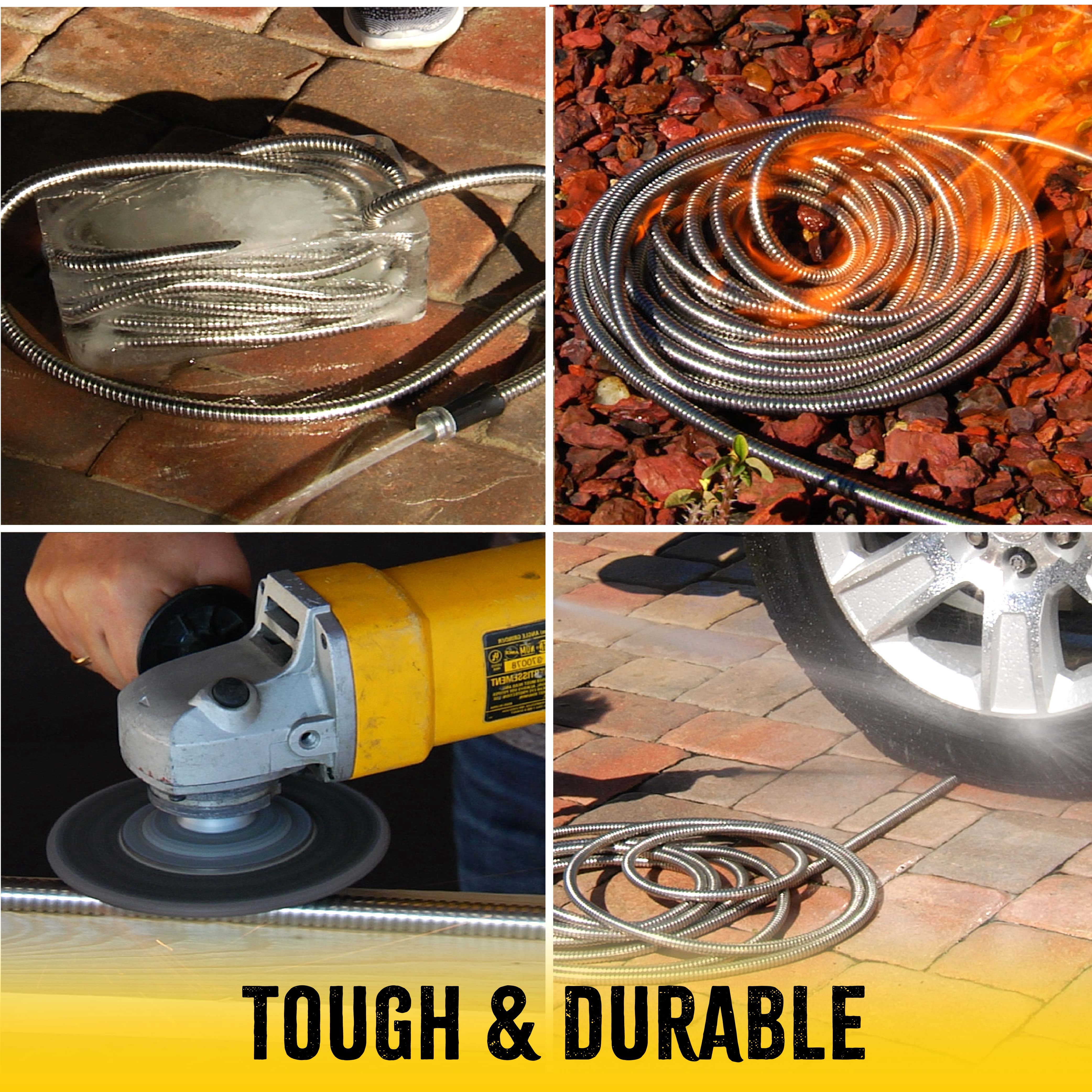 Bionic Steel Garden Hose 100' ft Water Hose For Outside Heavy Duty Metal Hose Stainless Steel with Spray Nozzle Kink-Free