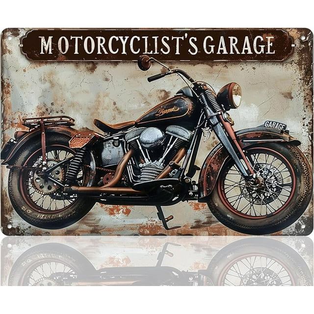 2D Flat Printing,Aluminum Sign,Vintage Metal Sign,Motorbike Sign,MOTORCYCLIST'S GARAGE Sign,Craft Decoration Wall Decor,Home Farmhouse Porch Garage outdoor Decor,Water-proof,Dust Sign 12x8 Inch