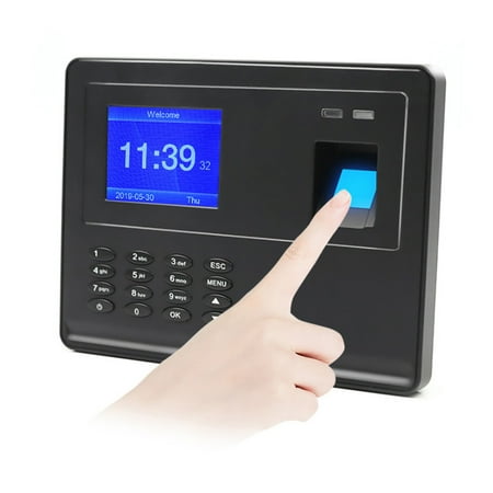 Abanopi Biometric Fingerprint Password Time Attendace Machine Employee Checking-in Time Clock Recorder Reader with 2.8 Inch TFT Screen Multi-language Built-in Battery Support USB Disk Data Download