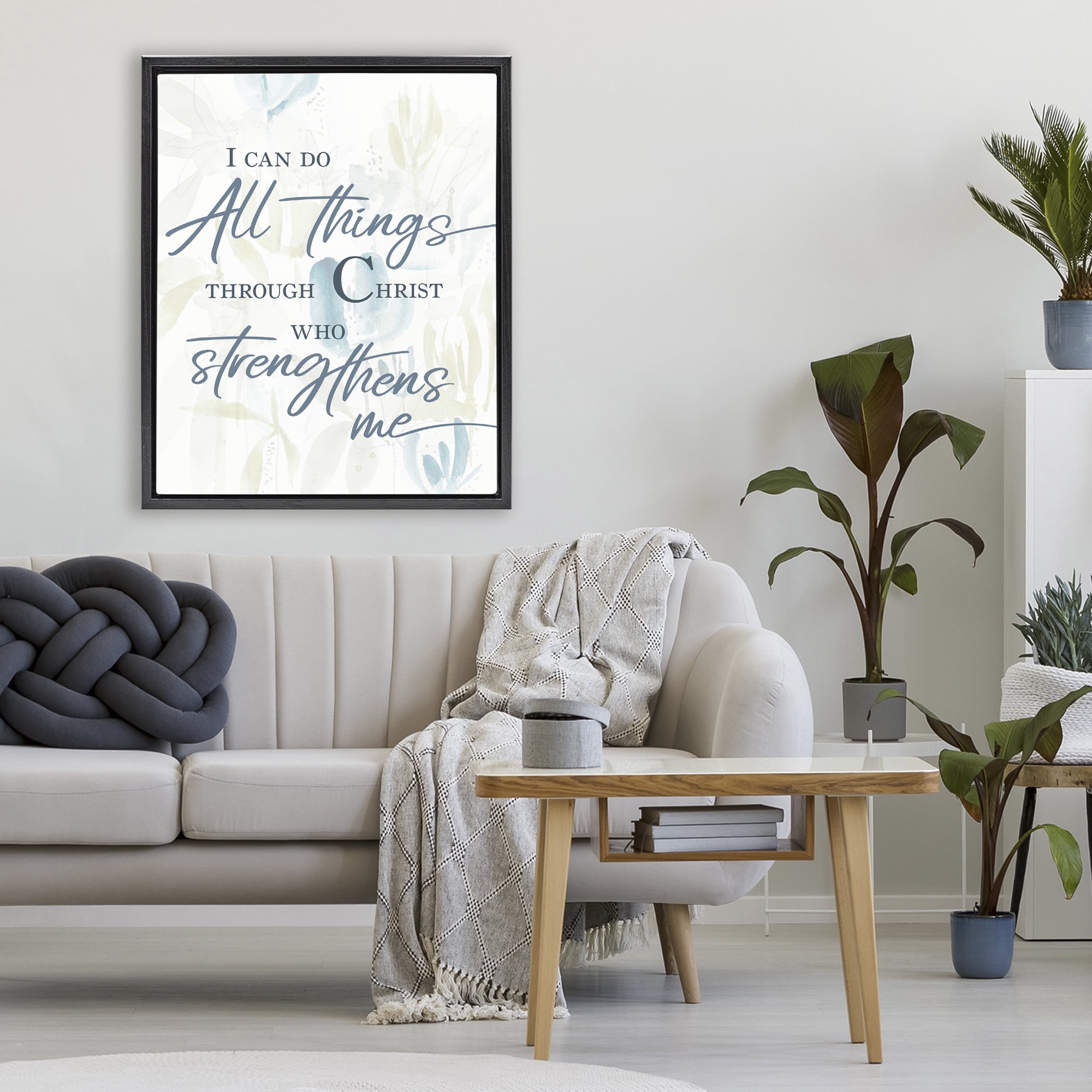 Stupell Industries All Things Through Christ Black Framed Floater Canvas Wall Art, design by Krinlox