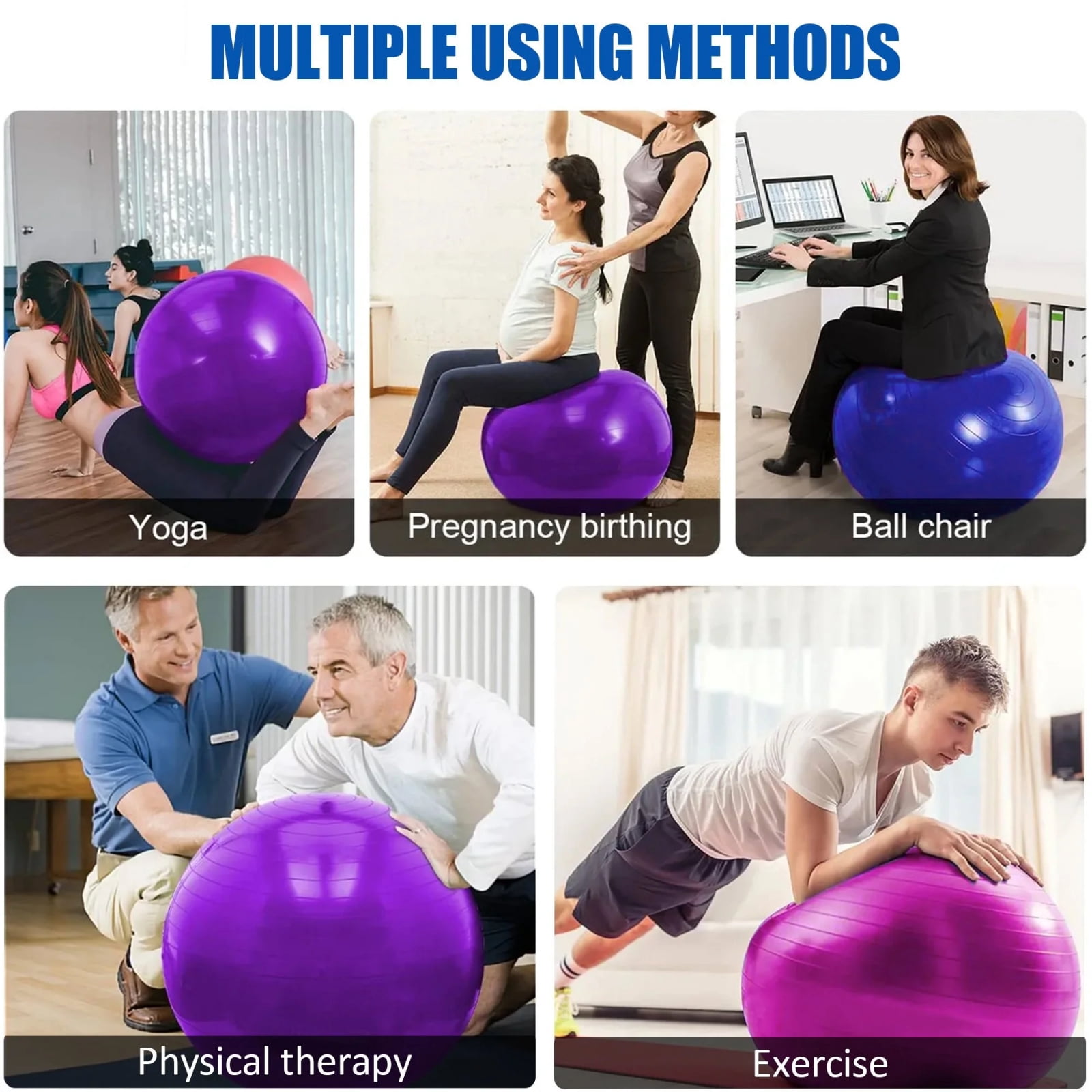 Exercise Yoga Ball 29.5 Inch Pvc Massage Anti-Burst Stability Ball For Adult Fitness Workout With Pump Plug Included