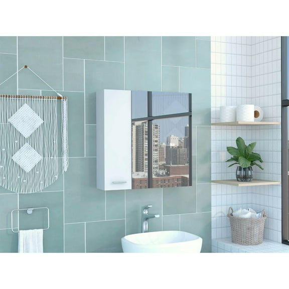 DEPOT E-SHOP Harbor Medicine Cabinet, Mirror Four Internal Shelves, One-Door Cabinet-White, For Bathroom