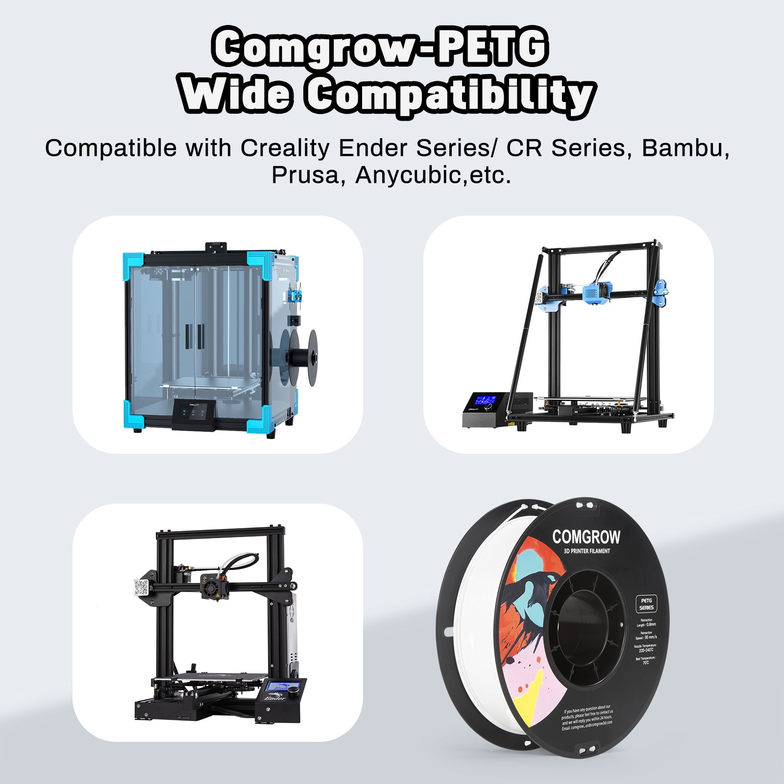 Comgrow PETG 3D Printer Filament-3D Printer Material 1.75mm Dimensional Accuracy +/- 0.02 mm, 1KG/2.2LB-White*2