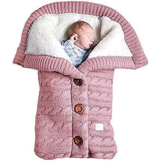 saco de dormir rosa fuerte para bebé, saco de dormir de invierno para niño, saco de dormir de punto para cochecito, manta de lana tejida para recién nacido