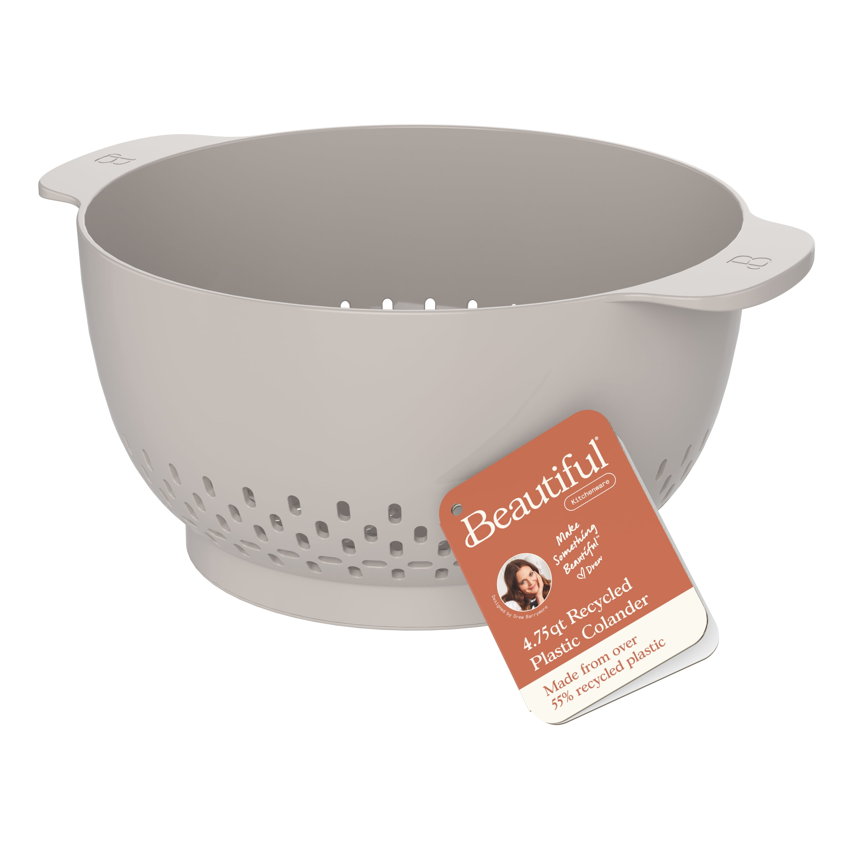 Beautiful 4.75 Qt Plastic Colander, Porcini Taupe by Drew Barrymore