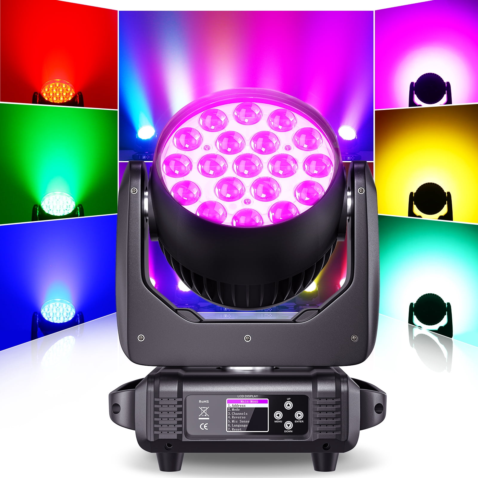 19x15W RGBW Wash Zoom Beam Moving Head Spotlight LED Stage Light DMX DJ Party Show Wedding - 4 Pack
