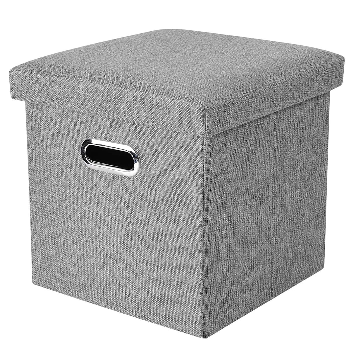Folding Storage Ottoman Cube 12'' Linen Foot Rest Stool Pouffe Lounge Storage Seat Storage Box